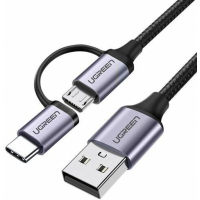 Кабель UGREEN US177 USB-A to Micro USB + USB Type-C Cable 1m (Black)