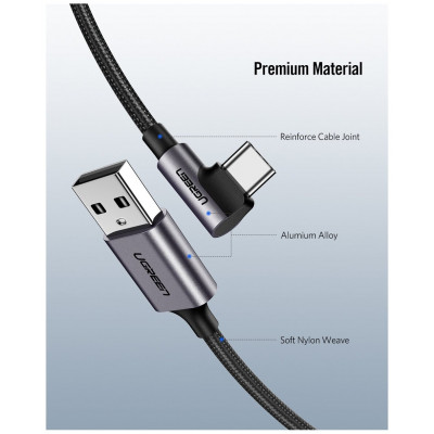 Кабель UGREEN US284 Angled USB AM to USB Type C Cable Angled 1m