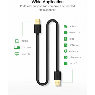 Кабель UGREEN US102 USB 2.0 A Male to A Male Cable 2m (Black) 10311