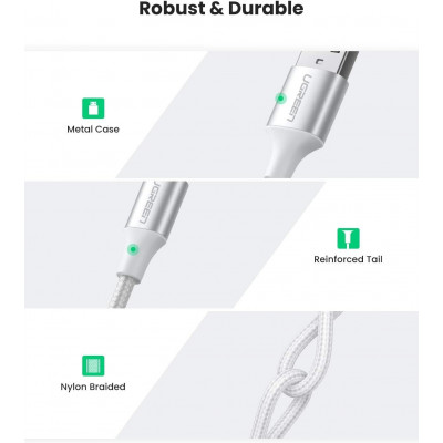 Кабель UGREEN US288 USB-A 2.0 to USB-C Cable Nickel Plating Aluminum Braid 1.5m (White)