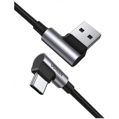 Кабель UGREEN Angled USB 2.0 A to Type C Cable Nickel Plating Aluminum Shell 1m (Black)