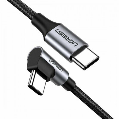 Кабель UGREEN US255 USB-C to Angled USB2.0-C Round Cable M/M Aluminum Shell Nickel Plating 1m (Gray Black)