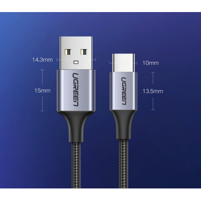 Кабель UGREEN US288 USB-A 2.0 to USB-C Cable Nickel Plating Aluminum Braid 1m (White)