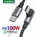 Кабель UGREEN US334 USB-C 2.0 to Angled USB-C M/M Cable Aluminium Shell with Braided 1m (Black)