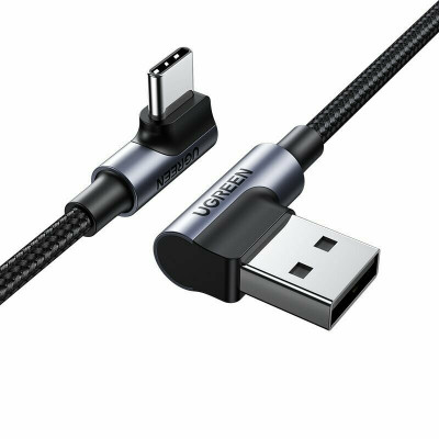 Кабель UGREEN US176 Angled USB 2.0 A to Type C Cable Nickel Plating Aluminum Shell 0.5m (Black)