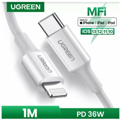 Кабель Ugreen US171 Lightning To Type-C 2.0 Male Cable White 1M, 10493