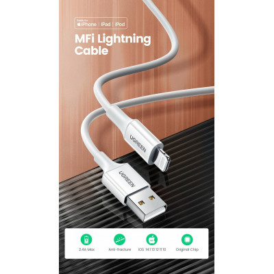 Кабель Ugreen US155 Lightning To USB 2.0 A Male Cable/White 1.5M, 80315