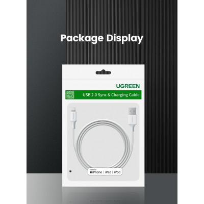 Кабель Ugreen US155 Lightning To USB 2.0 A Male Cable/White 2M, 20730