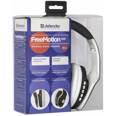 Беспроводные наушники Defender FreeMotion B525, mini jack 3.5 mm, серый/белый