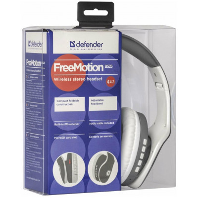 Беспроводные наушники Defender FreeMotion B525, mini jack 3.5 mm, серый/белый