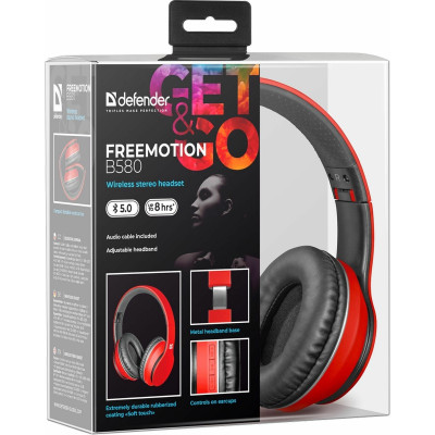 Беспроводные наушники Defender FreeMotion B580, mini jack 3.5 mm, черный