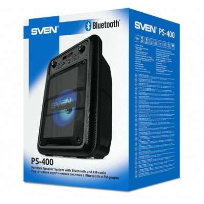 Колонка SVEN PS-400, black (12W, TWS, Bluetooth, FM, USB, microSD, LED-display, 1200mA*h)