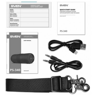 Колонка SVEN PS-340, black (24W, Waterproof (IPx6), TWS, Bluetooth, FM, USB, 3600mA*h)