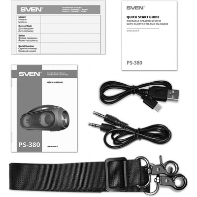 Колонка SVEN PS-380, black (40W, Waterproof (IPx5), TWS, Bluetooth, FM, USB, 3000mA*h)