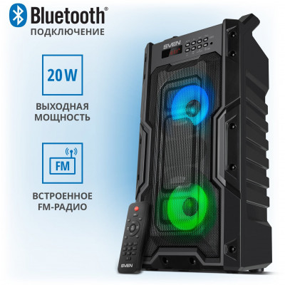 SVEN PS-435, черный, акустическая система 2.0, мощность 2x10 Вт (RMS), TWS, Bluetooth, FM, USB