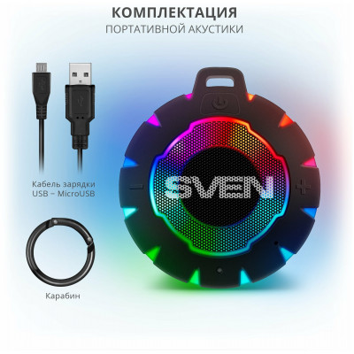 SVEN PS-95, черный, акустическая система (1.0, мощность 7 Вт (RMS), Bluetooth, встроенный аккумулято