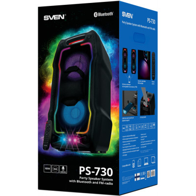 SVEN PS-730, черный, акустическая система (100W, TWS, Bluetooth, FM, USB, microSD, 4400mA*h)