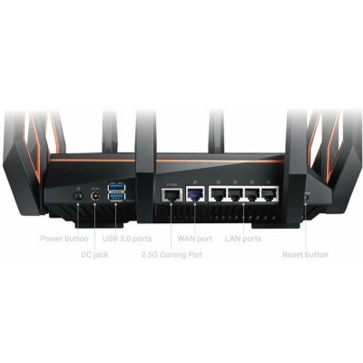 Wi-Fi Роутер ASUS ROG Rapture GT-AX11000, Wi-Fi 6, 802.11ax, AX11000, 1x1Gb WAN, 4x1Gb LAN, 1x2,5Gb, 2xUSB 3.1, AiMesh, Game Boost, Game Radar, Alexa, Ai Protection Pro, Adaptive QoS,