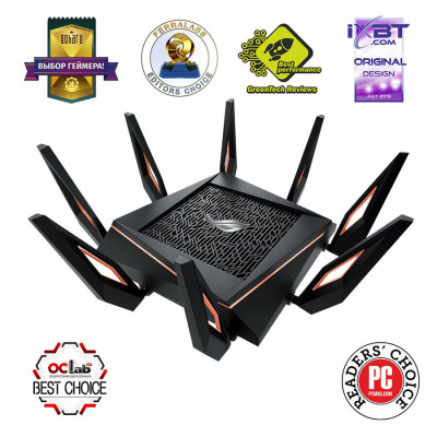 Wi-Fi Роутер ASUS ROG Rapture GT-AX11000, Wi-Fi 6, 802.11ax, AX11000, 1x1Gb WAN, 4x1Gb LAN, 1x2,5Gb, 2xUSB 3.1, AiMesh, Game Boost, Game Radar, Alexa, Ai Protection Pro, Adaptive QoS,