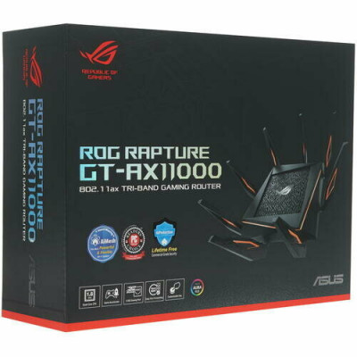 Wi-Fi Роутер ASUS ROG Rapture GT-AX11000, Wi-Fi 6, 802.11ax, AX11000, 1x1Gb WAN, 4x1Gb LAN, 1x2,5Gb, 2xUSB 3.1, AiMesh, Game Boost, Game Radar, Alexa, Ai Protection Pro, Adaptive QoS,