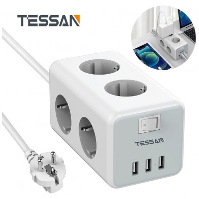 Сетевой фильтр Tessan TS-306 серый