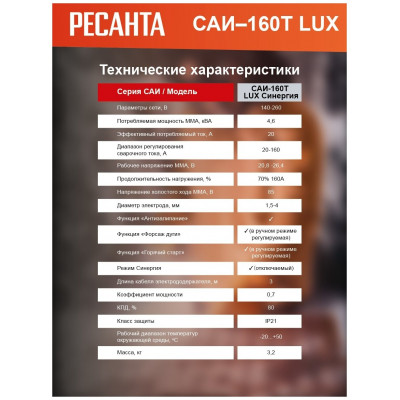 Сварочный аппарат инверторный САИ-160Т LUX Ресанта, шт