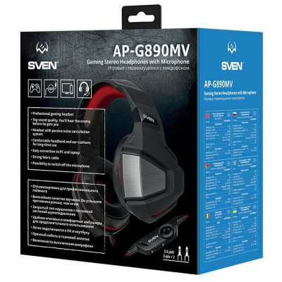 SVEN AP-G890MV Игровые стереонаушники с микрофоном черный-красный