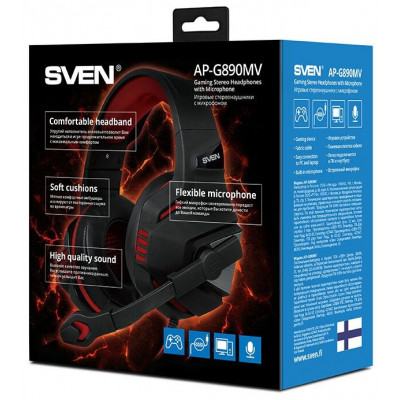 SVEN AP-G890MV Игровые стереонаушники с микрофоном черный-красный