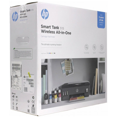 МФУ HP 1TJ09A Smart Tank 515 AiO Printer, A4, печать 1200dpi, копир 600dpi, сканер 1200dpi, USB, Wi-Fi, Bluetooth LE