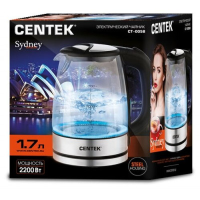 Чайник Centek CT-0058 Sydney стекло, 1.7л