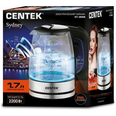 Чайник Centek CT-0058 Sydney стекло, 1.7л