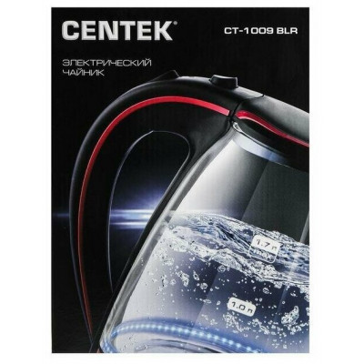 Чайник Centek CT-1009 BLS (серебро/черный) стекло