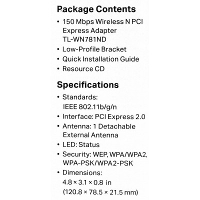 TP-Link TL-WN781ND Беспроводной сетевой адаптер PCI Express 150Мб/с