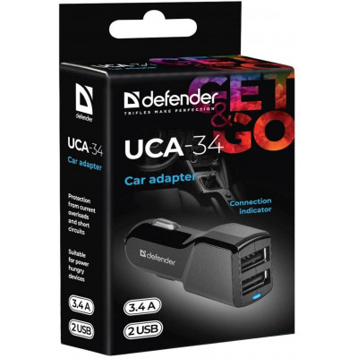 Адаптер питания Defender UCA-34 2xUSB, 5V/3.4А