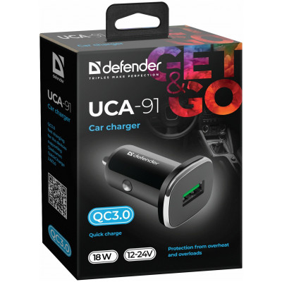 Зарядное устройство автомобильное Defender UCA-91 USB QC3.0 черный