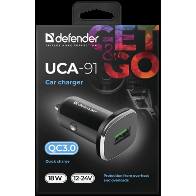 Зарядное устройство автомобильное Defender UCA-91 USB QC3.0 черный