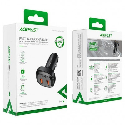 Автомобильное зарядное устройство, ACEFAST B9 66W(2USB-A+USB-C) three port, металлическое, черный