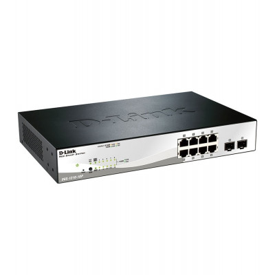 D-Link DGS-1210-10P Коммутатор 8-порт10/100/1000 + 2 комбо-портами 1000Base-T/SFP  PoE