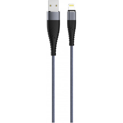 Кабель Olmio Solid, USB 2.0 - lightning, 1.2м, 2.1A, усиленный, цвет титановый