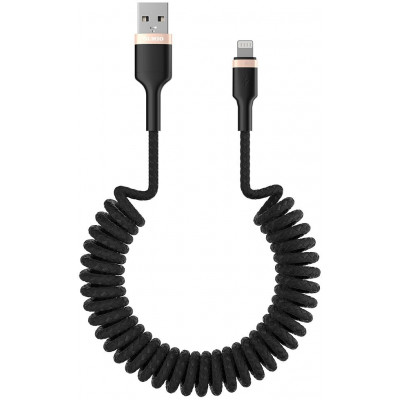 Кабель Olmio SPRING, USB 2.0 - lightning, 1.5м, 2.4A, черный