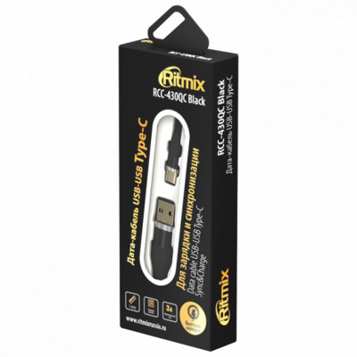 Кабель Ritmix RCC-430QC Type-C-USB 2.8 A Black