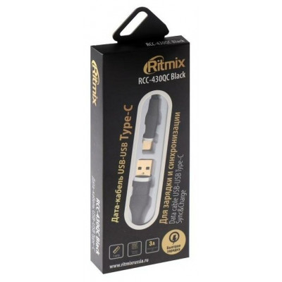 Кабель Ritmix RCC-430QC Type-C-USB 2.8 A Black