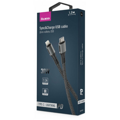 Кабель Olmio PD USB 2.0 Type-C - Lightning 1.2, Power Delivery черный