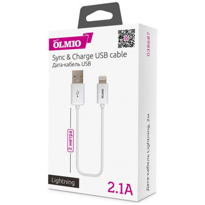 Кабель Olmio USB 2.0 - Lightning, 2м, белый