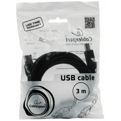 Кабель USB 2.0 Pro Cablexpert CCF-USB2-AMBM-10, AM/BM, 3м, экран, феррит.кольцо, черный, пакет