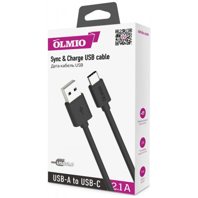 Кабель Olmio USB 2.0 - USB type-C 2м 2.1 черный