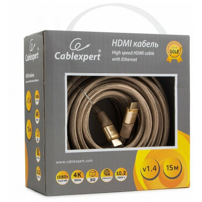 Кабель HDMI Cablexpert, серия Gold, 4,5 м, v1.4, M/M, красный, алюминиевый корпус, коробка