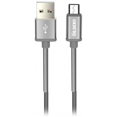 Кабель Olmio HD, USB 2.0 - microUSB, 1.2м, 2.1A, серый