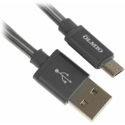 Кабель Olmio HD, USB 2.0 - microUSB, 1.2м, 2.1A, серый