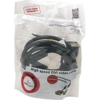 Кабель DVI-D single link Cablexpert CC-DVI-BK-6, 19M/19M, 1.8м, черный, экран, феррит.кольца, пакет